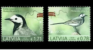 Латвия, 2019, Птицы, Европа, 2 марки